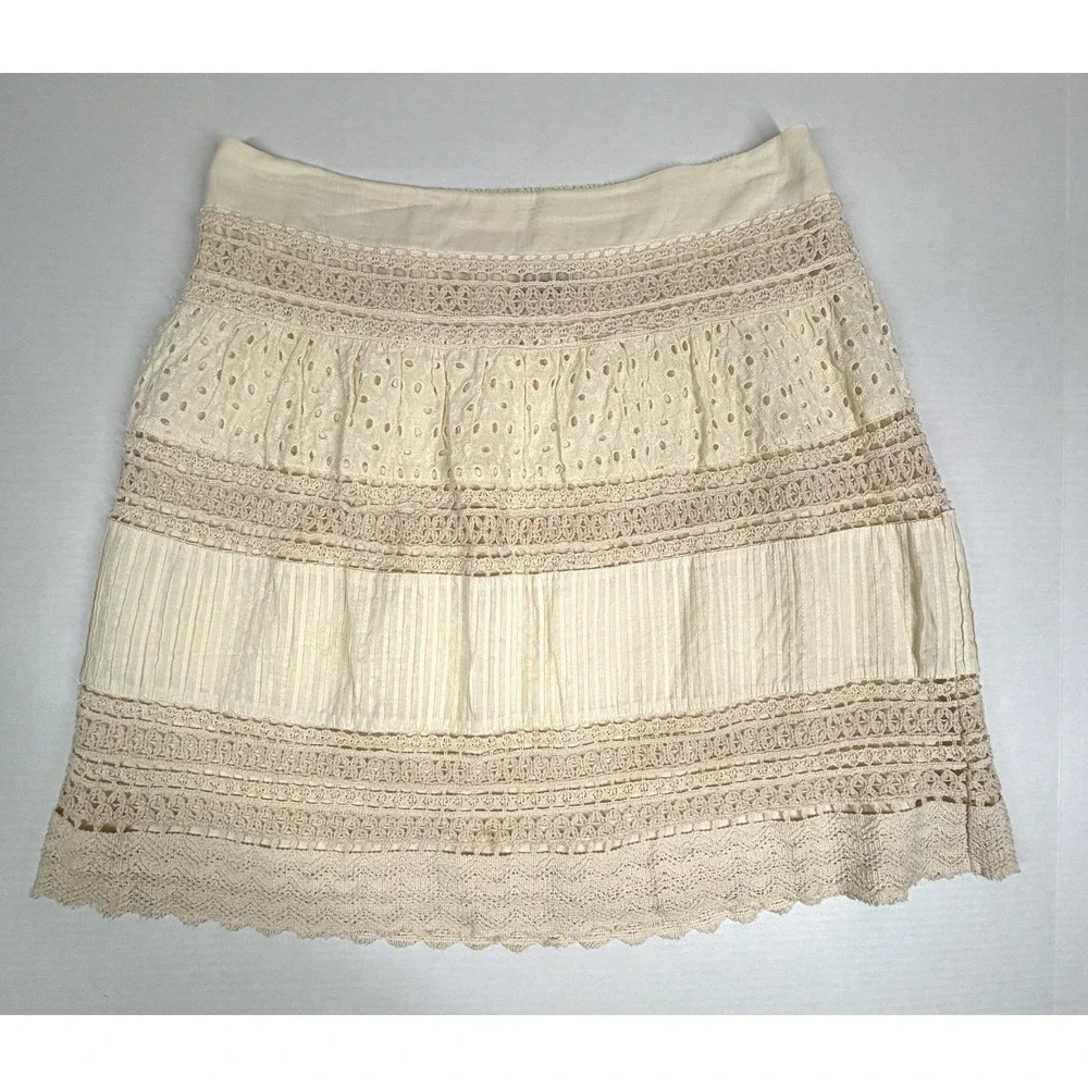 Scully Western Crochet Skirt‎ Womens Large Multi Panel Elastic Boho Ivory HC210